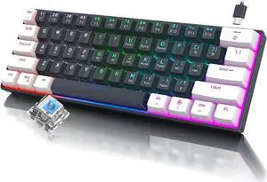 Portable 60 Percent Keyboard, Compact 61 Keys Mini Mechanical Keyboard for PC/Mac Gamer Switchable Colorful Backlit - Blue Switch - White+Black