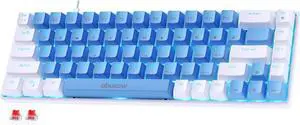 abucow 60% Mechanical Keyboard with Blue Backlight 68-Key Gaming Keyboard White-Light Blue Keycaps - Red Switches for a Premium Typing and Gaming Experience on PC and Mac