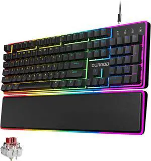 DURGOD TGK021 Mechanical Gaming Keyboard, 104 Keys Wired Keyboard with Magnetic Wrist Rest, RGB Backlit, Hot Swappable Linear Red Switch for PC/Mac/Laptop, Fully Anti-ghosting, Multimedia Keys