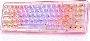 YUNZII X71 Wireless Hot Swappable Transparent Mechanical Keyboard with Clear Keycaps, 68% Layout, BT5.0/2.4G/USB-C Gasket Mount Wireless RGB Backlit for Windows/Mac(Crystal Ice Switch,Pink) YUNZII X71 Wireless Hot Swappable Transparent Mechanical Keyboard with Clear Keycaps, 68% Layout, BT5.0/2.4G/USB-C Gasket Mount Wireless RGB Backlit for Windows/Mac(Crystal Ice Switch,Pink)