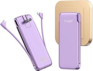 10000mah Power Bank Portable Charger with Built in Cables and AC Wall Plug Phone Charger External Battery Pack Compatible with iPhone Android Smart Devices