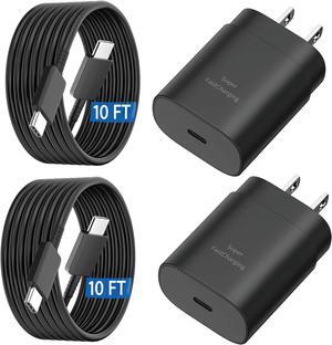 S25 S24 S23 S22 Ultra Charger 25W Android Charger Fast Charging Super Fast Charger Type C Block&10Ft Long USB C Phone Charger Cable Cord for Galaxy S25 Ultra/S25Plus/S25/S24Ultra/S24Plus/S24/S23/S22