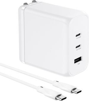 100W Smart GaN PD Charger, 6.6ft/2m 100W E-Mark Cable, 3 Ports (2 USB-C, 1 USB-A), Compatible with MacBook Pro, Pixelbook, ThinkPad, XPS, iPad Pro, Samsung S25 Ultra, iPhone 16 Pro & More