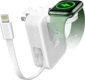 for Apple Watch Charger Block, 2 in 1 Wall Charger with Built-in Retractable Charging Cable, Travel Foldable Plug Power Adapter Compatible with iPhone iWatch