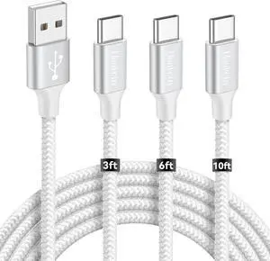 USB A to USB C Cable for iPhone 16 Charger Cord 3-Pack (3/6/10 ft), USBC Fast Charging Cable for iPhone 16e, 16 15 Pro Max Plus, for Samsung Galaxy S21 Note 10, White