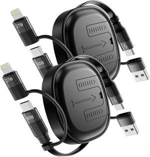 Multi Charging Cable, 2Pack 5 in 1 Retractable Lightning Charger Cable 60W Fast Charging & Data Sync, Multiple Charging Cord Multi Car Charger for iPhone 16/15/14/13, iPad, Samsung S24 S23, Tablets