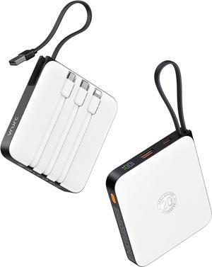 VRURC 20000mAh Portable Charger with Built-in Cables, Travel Essentials, Power Bank PD 20W for iPhone Fast Charging Battery Pack, for iPhone 16 15 14 13 12 11 x Samsung Galaxy Series, White(1 Pack)