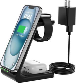 Wireless Charger for Apple Multiple Devices, 3 in 1 Fast Charging Station/Stand Compatible for iPhone 15/14/13/12/Pro Max/SE/11/XS/XR/8 Fit for Apple Watch/iWatch 9/8/7/6/5/4/3/2/SE AirPods Pro/3/2
