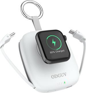 Small Portable Charger 5000mAh,iWatch Wireless Charger Mini Power Bank with Built-in Cable,Travel Keychain Charger for Apple Watch 9/Ultra2/8/Ultra/7/6/Se/5/4/3, iPhone 15/14/13/12/11,Android Phone