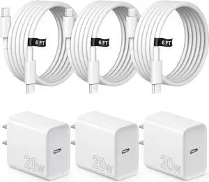iPhone 15 16 Charger Fast Charging 3 Pack USB C Charger Block Type C Chargers 6FT Cord Wall Chargers Compatible with iPhone 16/16 Plus/16 Pro/16 Pro Max/15/15 Pro Max/iPad Pro/AirPods