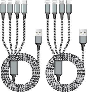 Puxnoin Multi Charging Cable 6FT 2Pack Multi Charger Cable 4 in 1 Universal Multiple USB Cable Fast Charging Cord with Type-C, Micro USB Port for Most Cell Phone, Tablets