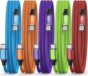 USB C to USB C Cable, 6FT 5-Pack Type C to Type C Charger Cable Fast Charging Cord 60W for iPhone 15/15 Pro/15 Plus/15 Pro Max, Samsung Galaxy S23 S22 S21 Ultra