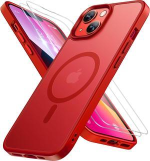 Miracase Magnetic Series for iPhone 13 Case [Compatible with MagSafe] [with 2X Screen Protectors] Military-Grade Protection, Anti-Fingerprint, Slim Design Phone Case for iPhone 13, Red