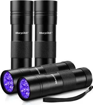 morpilot Black Light, 4 PCS 12 LEDs 395nm UV Blacklight Flashlights Detector for Pets Urine and Stains