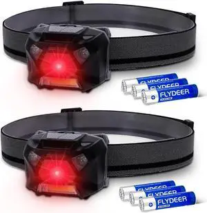 Pack 2 Red Light LED Headlamps Flashlights Headlight Bright Head Lamp for Adults Night Vision and Outdoor Camping