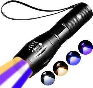 Rechargeable Multi Function Flashlights 4 Color Light, Black Light UV Flashlights, Blood Tracking Light for Observation.LED UV Black Light and Blue Light and White Light and Yellow LightsScorpion.