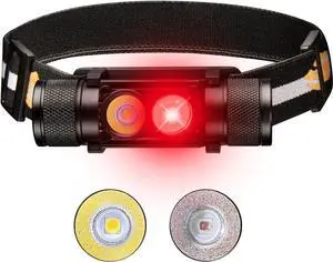 LED Rechargeable Red Headlamp D25LR Powerful Lightweight Head Flashlight with 90 High CRI Bright White Light and 660nm Deep Red Light USB Charging for Camping Hiking Hunting