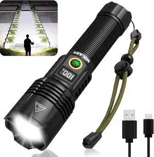 Rechargeable Flashlights 2200 High Lumens Super Bright LED Flashlight with Zoomable 6 Modes IPX6 Waterproof Powerful Tactical Handheld Flash Light for Camping Hiking Emergencies