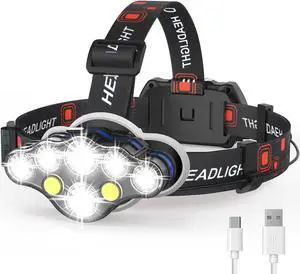 Led Rechargeable Headlamp 100000lm Bright Head Lamps 90° Adjustable Zoom Forehead Headlight USB Charging & 3 Modes Head Lights Headlamps for Fishing Camping Cycling & Hiking
