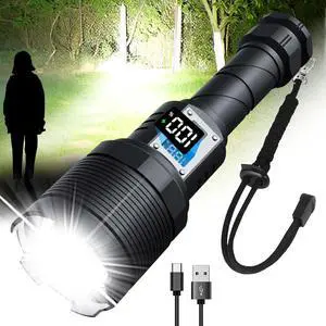 Rechargeable Flashlights MAX 200000 High Lumens,Super Bright 30W LED Flashlight,High Powered Brightest Flashlight for Emergencies/Camping Gear,Zoomable,Waterproof,5 Modes,USB Handheld Flash Light Rechargeable Flashlights MAX 200000 High Lumens,Super Bright 30W LED Flashlight,High Powered Brightest Flashlight for Emergencies/Camping Gear,Zoomable,Waterproof,5 Modes,USB Handheld Flash Light