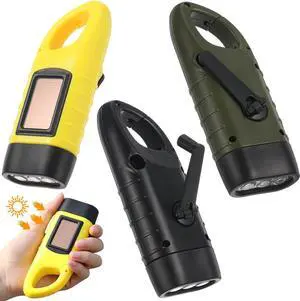 Mudder 3 Packs Hand Crank Solar Powered Flashlight Emergency Rechargeable LED Flashlight Survival Gear Self Powered Charging Torch Manual Dynamo for Fishing Hiking Backpack Camping Home Safety Mudder 3 Packs Hand Crank Solar Powered Flashlight Emergency Rechargeable LED Flashlight Survival Gear Self Powered Charging Torch Manual Dynamo for Fishing Hiking Backpack Camping Home Safety