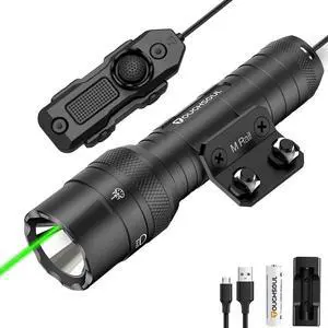 Mlok Green Laser Tactical Flashlight 1250 Lumens, Rechargeable Flashlight with Remote Pressure Switch LED Light with Rechargeable Batteries and Charger Included (Mlok-Light+Laser)