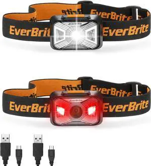Headlamps Rechargeable with Red Light - Outdoor LED Flashlight Head Lamps Waterproof Dustproof Gear for Hiking Camping Essentials 2 Pack