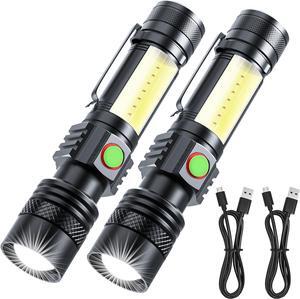 Rechargeable LED Flashligh, USB Magnetic Flashlights with Cob Sidelight, Small Tactical Flashlights 2000LM, Waterproof, Zoomable, Portable Handheld Flash Light for Home, Emergency, Outdoor