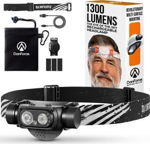 Headlamp Rechargeable American LED Ultra Bright 1300 Lumens Head lamp USB Type C Rechargeable Headlamp IPX65 Head Light Dimmable Revolution Surfaces Headlight - The Eye of The Sky