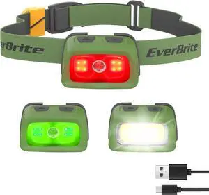 EverBrite Rechargeable Headlamp, 350 Lumens Headlamp with Red Light and Memory Function, 7 Modes Running Headlamp, Bright Headlamps for Camping, Fishing, Hunting, Night Vision