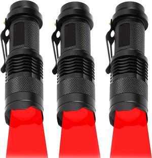 Red Light Flashlight,Single Mode Zoomable Red Flashlight Torch with Clip, Red LED Flashlight for Hunting,Astronomy Observation, Night Vision,Climbing,3-Pack
