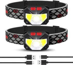 Headlamp Rechargeable 2 Pack, Bright LED Head Lamp Outdoor 1100 Lumen Headlight with White Red Light, Motion Sensor Waterproof 8 Modes Headlamps Flashlights for Running Cycling Fishing