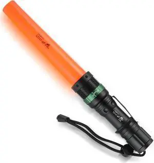 ULTRAFIRE 11-Inch Signal Traffic Wand LED Flashlight with Strobe Mode, Wrist Strap Lanyard, 250 Lumens, Orange Finish