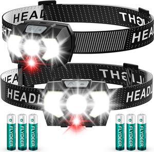Headlamp 2 Pack,1500 Lumen Bright LED Head Lamp with 7 Modes, Head Lights for Forehead with Red Light, IPX5 Waterproof Head Light for Adults and Kids Camping Running, 6AAA Batteries Included