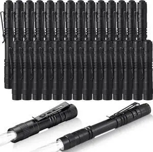 Zhehao 30 Pcs Mini Led Flashlight Bright Aluminum Penlight Flashlights with Clip Small Water Resistant Pocket Flash Light for Night Reading Emergency Hurricane(White Light, 3.5 inch, 5.2 inch)