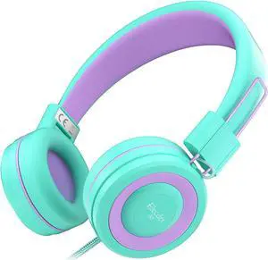 ELECDER i37 Kids Headphones Children Girls Boys Teens Foldable Adjustable On Ear Headphones 3.5mm Jack Compatible Cellphones Computer MP3/4 Kindle School Tablet Green/Purple