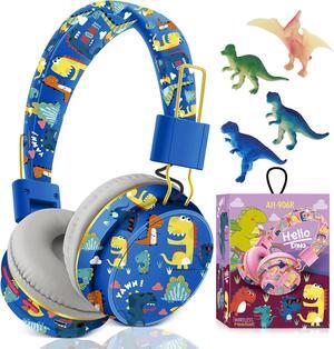 QearFun Dinosaur Headphones for Boys Kids for School, Kids Bluetooth Headphones with Microphone & 3.5mm Jack, Teens Toddlers Wireless Headphones with Adjustable Headband for Tablet/PC (Blue)