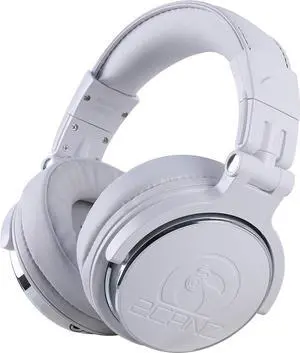 2CANZ Pro Matte White Over-Ear Professional Wired DJ Headphones - Closed Back, Plush Ear Cushions, Adjustable Earpads, Foldable, and Joint Listening