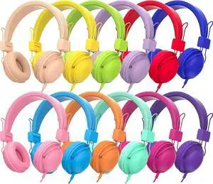 Kids Headphones Bulk 12 Pack for School Wired, Colorful Classroom Rainbow Headsets with Microphone, 85dB Volume Limited, 3.5mm Jack, Sharing, Foldable for Chromebook & Laptop & Computer