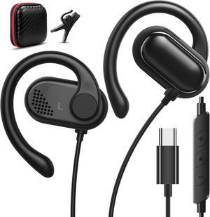 USB C Headphones Over-Ear Buds Hooks Microphone for Sports Running & Volume Control, Fit Small Ears Type C Wired Earbuds for iPhone 16 15 iPad Pro Samsung Fold6 Galaxy S24 S23 S22 Oneplus 12 Pixel 8 7