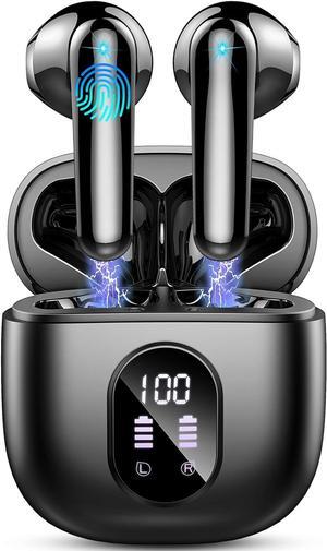 Wireless Earbuds, Bluetooth 5.3 Headphones Bass Stereo, 50H Playback Ear Buds ENC Noise Cancelling Mics, in Ear Earphones with mini Case, IP7 Waterproof Wireless Headphones USB-C Charging, LED Display