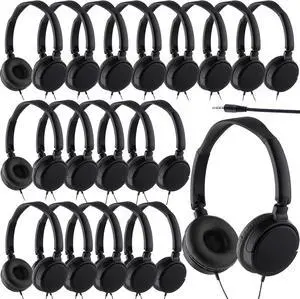 Yunsailing 18 Pack Classroom Headphones Bulk Student Headphones Wired Class Headphones Set for Kids School with Individually Wrapped Adjustable Over Ear Head Earbuds (Black)