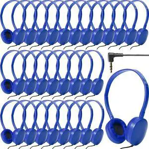 Flutesan 30 Pack Wired Headphones, Adjustable On Ear Headphones, Kids Headphones with Stereo, Children Headphones Earbuds for Kids, Boys, Girls, Schools, Laptop, Travel, Plane, Tablet (Blue)