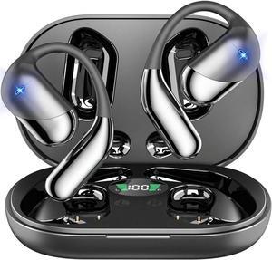 Open Ear Bluetooth 5.4 Headphones, Wireless Earbuds Sport Over Earphones Built-in Mic with Ear Hooks 50H Playtime Ear Buds LED Display Charging CaseWaterproof Design for Running Fitness Walkin