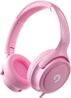Kids Headphones with Cord-3.5mm Jack 85/94dB Safe Volume Control Built-in Microphone On-Ear Headphones for Kids/Teens/Girls/School/Travel/3.5mm Devices(Pink)