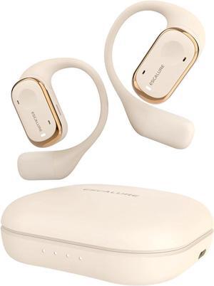 Open Ear Headphones Wireless Earbuds with 4-Mic, IPX5 Sweat Resistant Open Ear Earbuds Wireless Bluetooth 5.3, 30H Playtime Open Ear Buds with Earhooks, Lightweight for Running, White