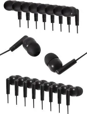 100 Pack Earbuds Bulk for School Classroom Headphones Wired in Ear Student Earphones Class Set Individually Packed (Black)