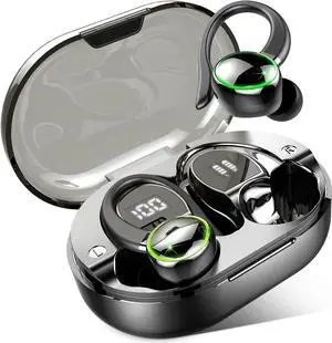 Wireless Earbud Bluetooth Headphones 5.3, 48Hrs Playtime Sport in Ear Wireless Earphones with Digital LED Display Over Ear Buds with Earhooks Waterproof Headset with Mic for Running Workout