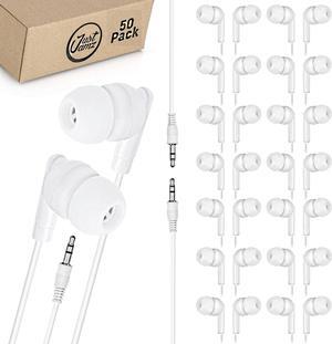 Bulk Earbuds 50 Pack | Basic Ear Bud, Pearl White in-Ear Earbuds, Disposable Headphones, Set of Earphones for Students, Class, School, Kids, Classroom & Library, Wired Earbuds