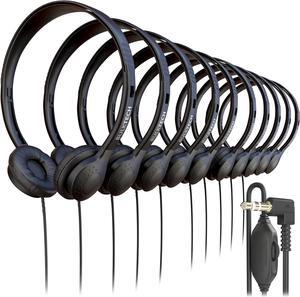 50 Pack Bulk Wired On-Ear Leather Headphones with 3.5mm Connector and Remote Control for Volume, Black